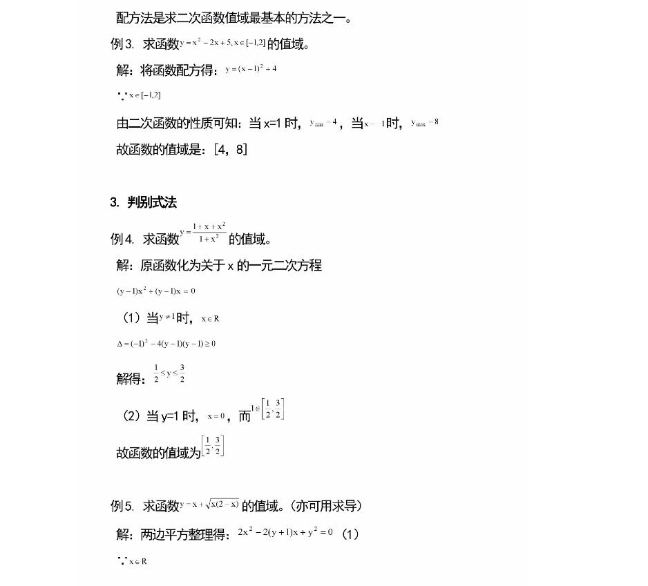 2024高考高中数学函数值域11种求法
