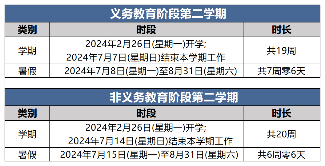 2023-2024学年北京市中小学第二学期校历