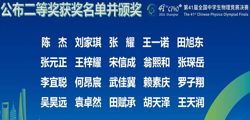 2024第41届物理竞决赛银牌获奖名单