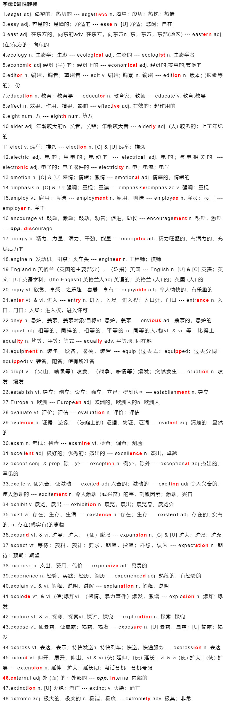2025北京高考英语3000词词性转换：字母E词性转换