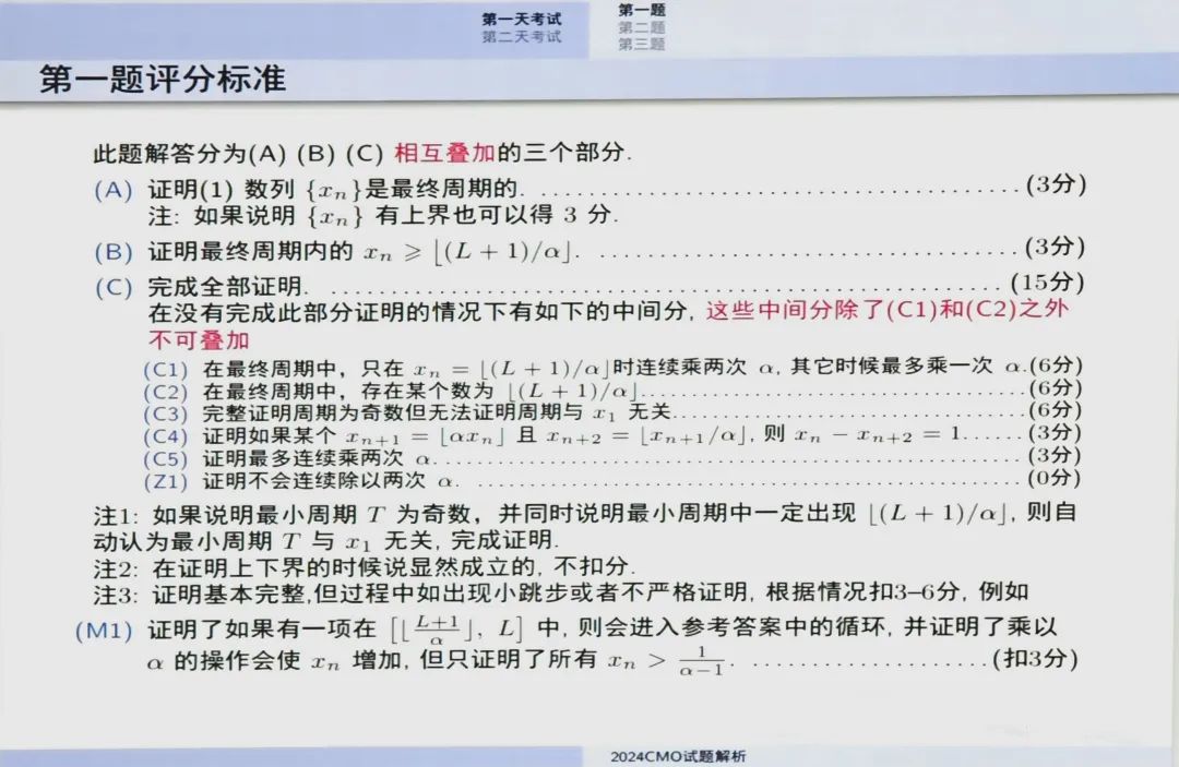 中学生数学竞赛决赛考试评分标准