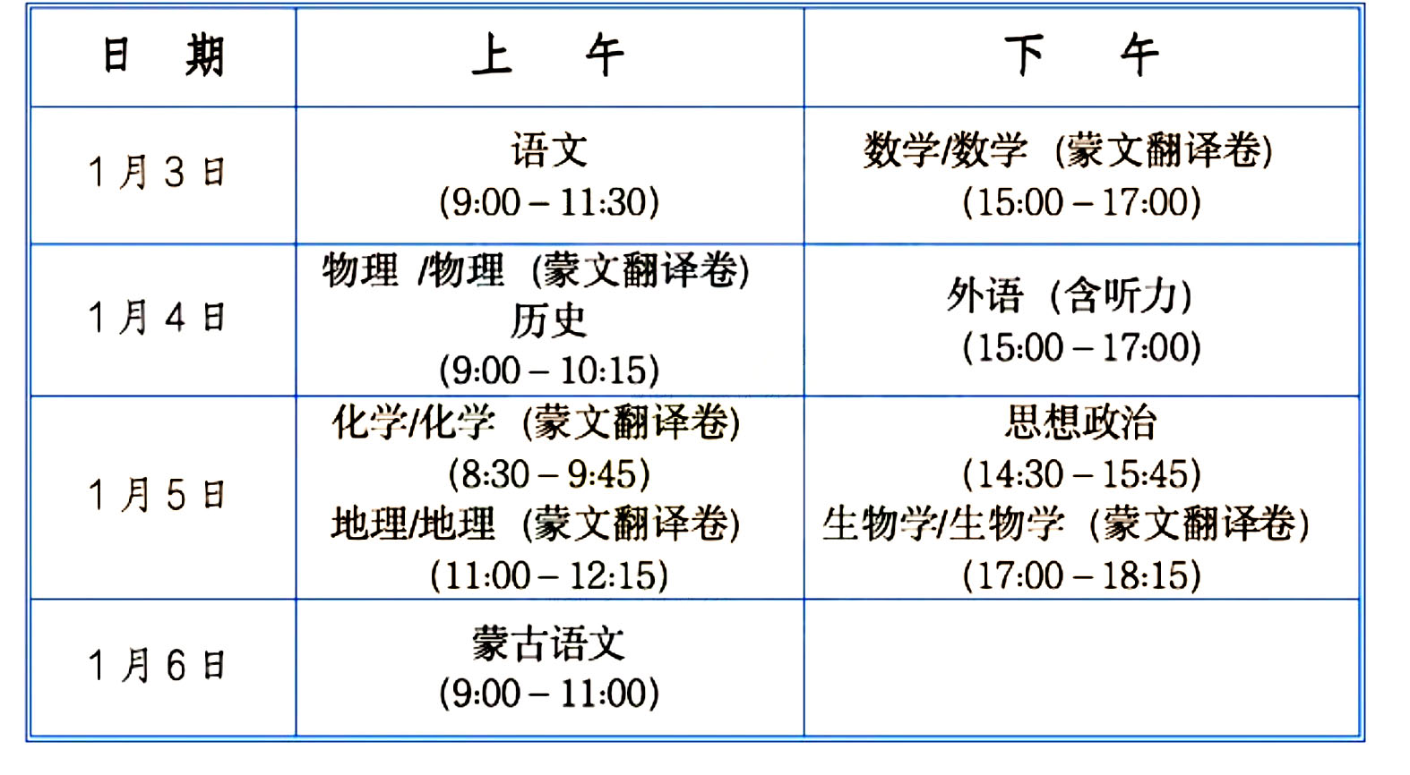 2025高三新高考适应性演练【八省联考】内蒙古考试时间安排