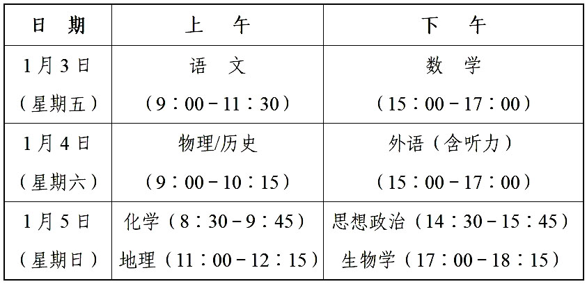 2025高三新高考适应性演练【八省联考】陕西卷考试时间安排