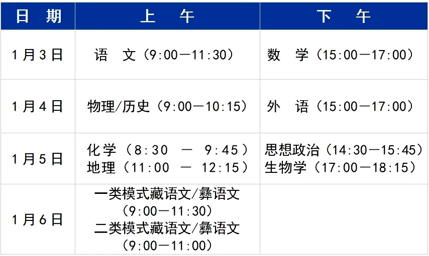 2025高三新高考适应性演练【八省联考】四川省考试时间安排-副本