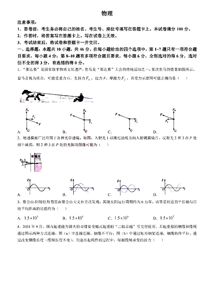 2025高三新高考适应性演练【八省联考】内蒙古卷物理试题及答案