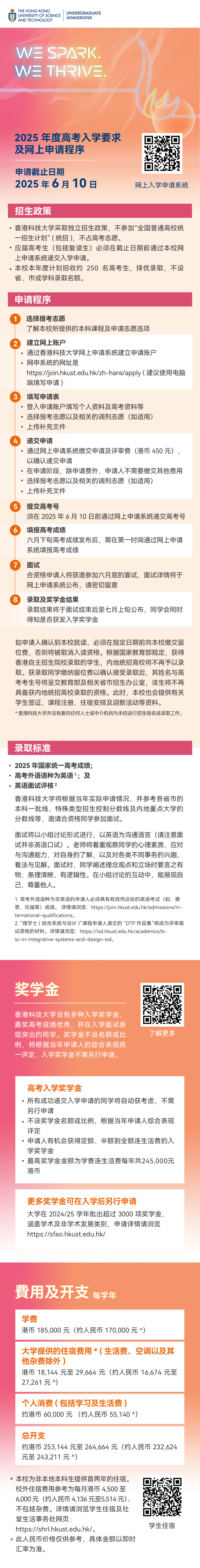 香港科技大学2025内地本科生申请程序、费用及奖学金