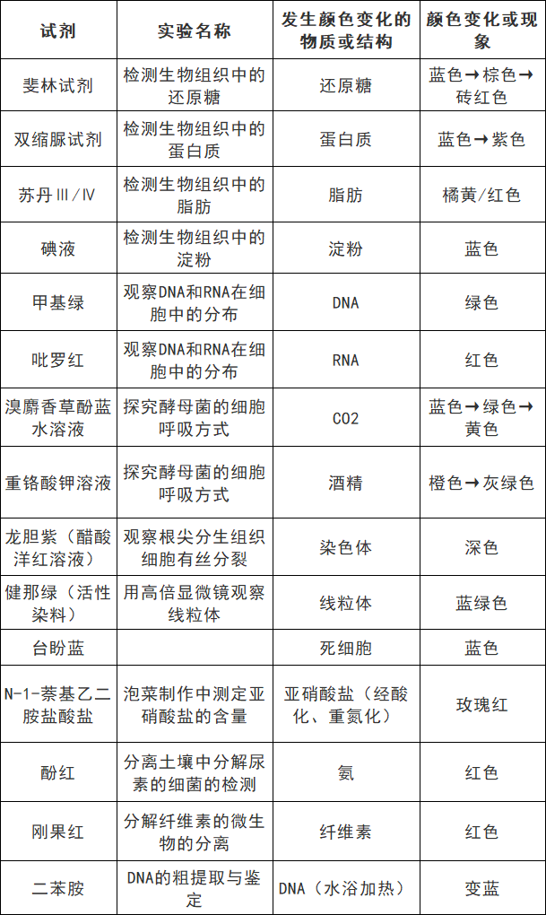 2025北京高考生物颜色反应知识点