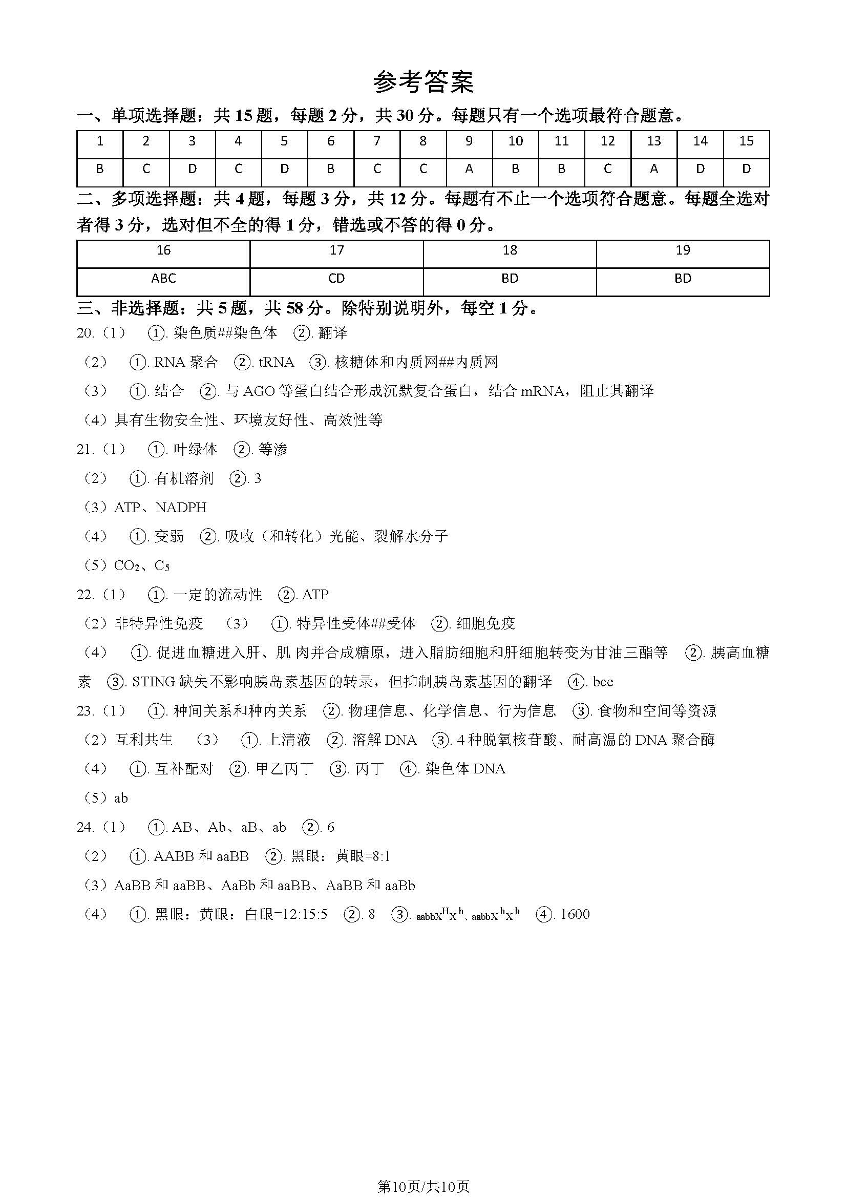 2025江苏高考生物试题及答案