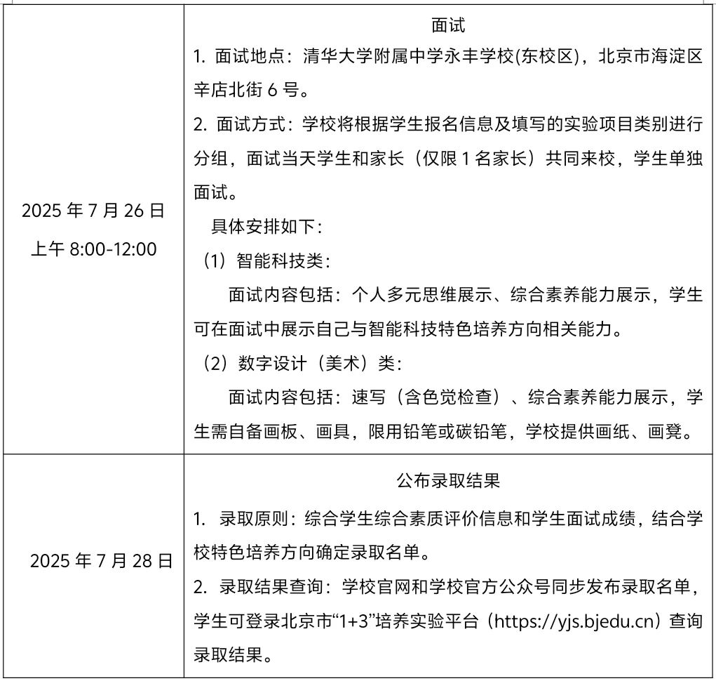 2025清华大学附属中学永丰学校1+3项目招生简章