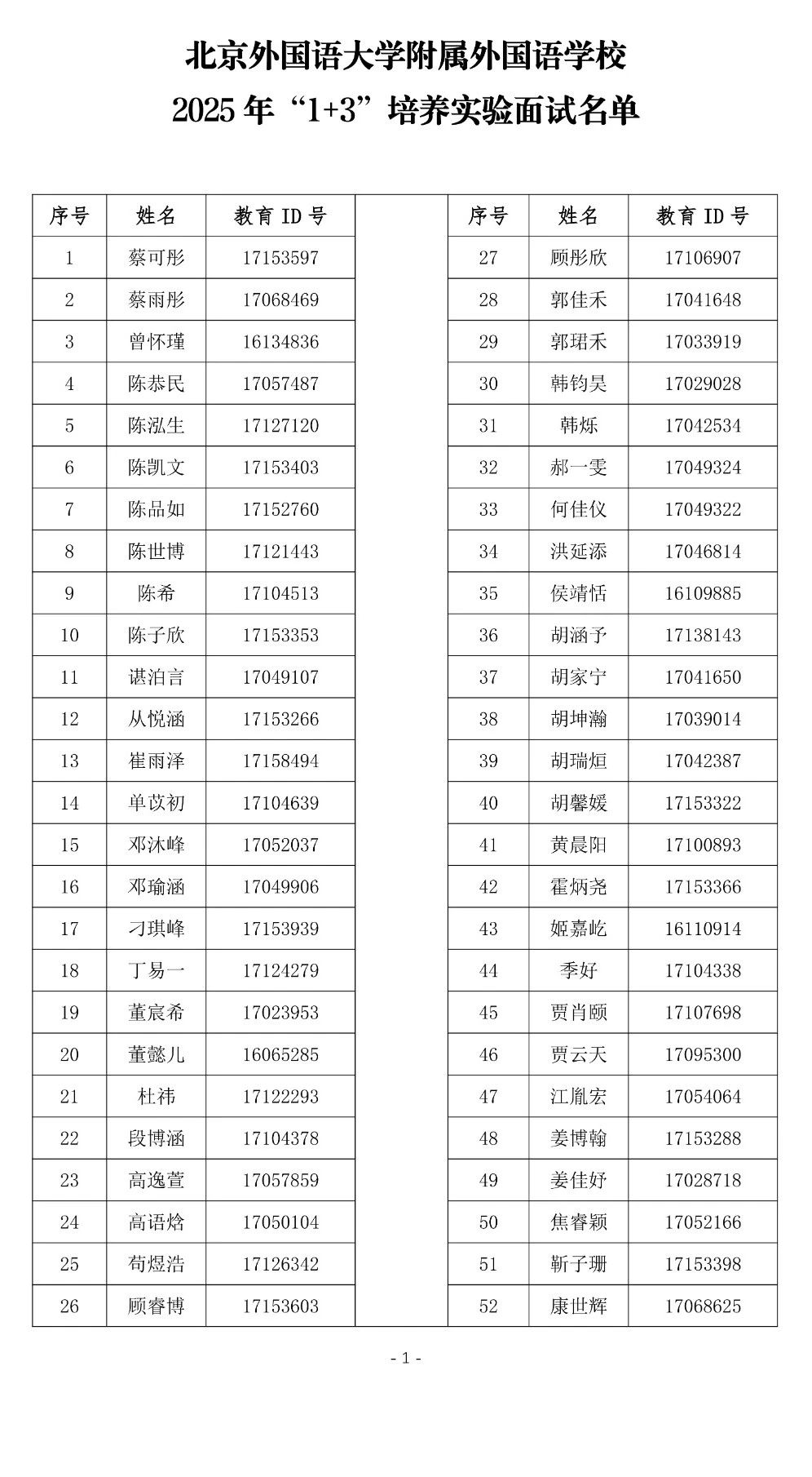 2025北京外国语大学附属中学“1+3”项目面试公告