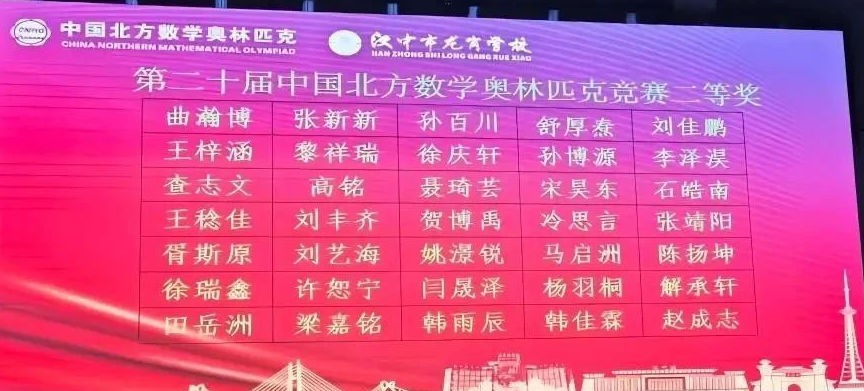 2025年第二十届中国北方数学“龙岗杯”夏令营二等奖获奖名单