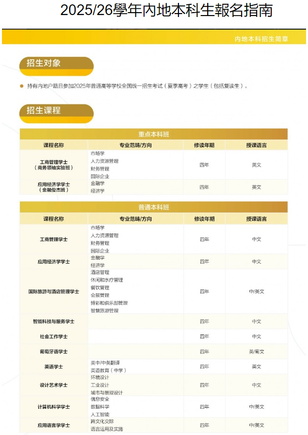 澳门城市大学2026学年內地本科生报名指南