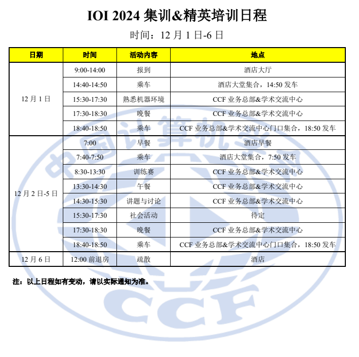 IOI 2024集训日程