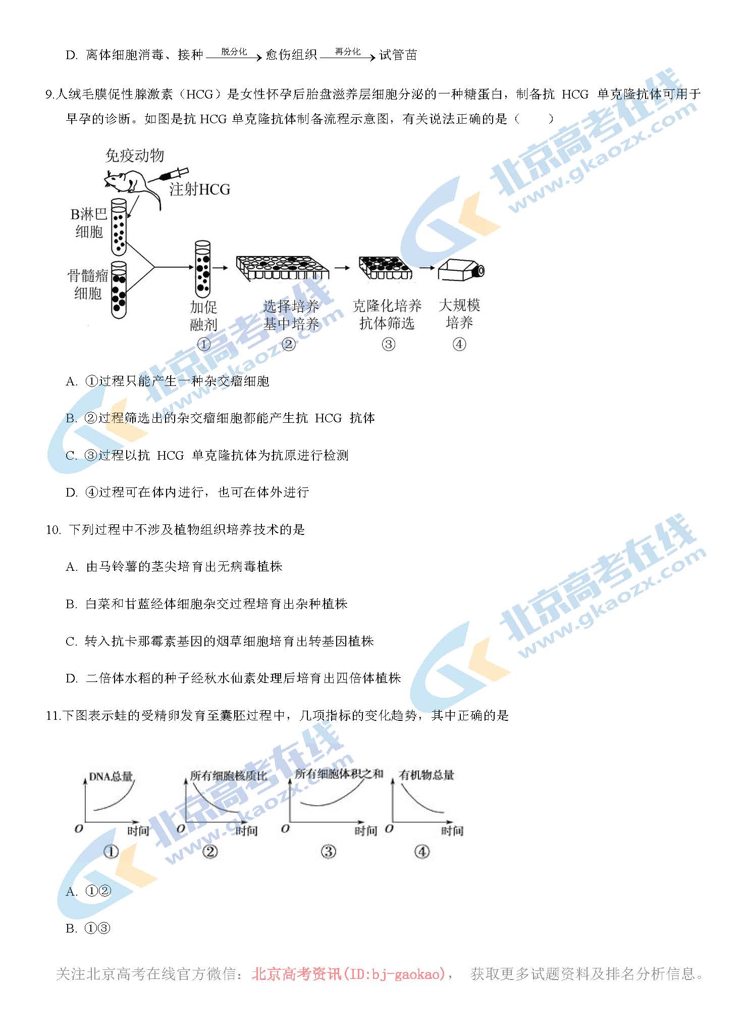 2019-2020丰台区第二学期期末高二生物试题