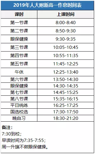 人大附中新高一作息时间