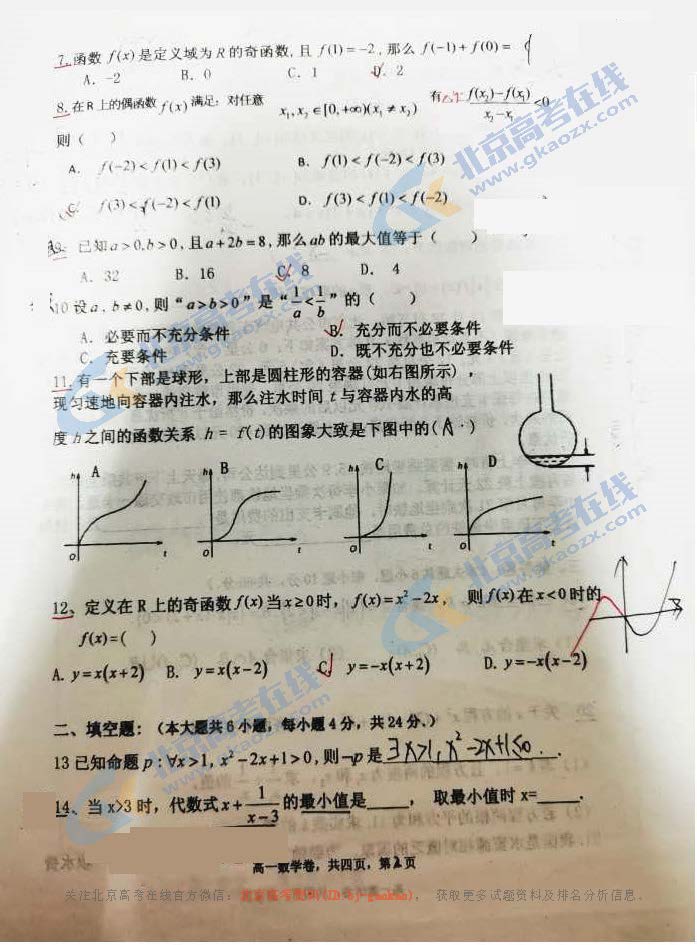 2020学年北京育才中学高一（上）期中数学试题