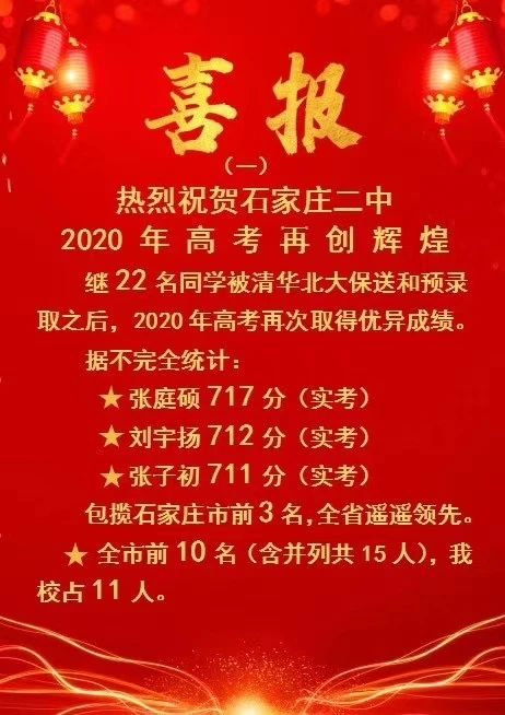 石家庄二中2020年高考成绩喜报