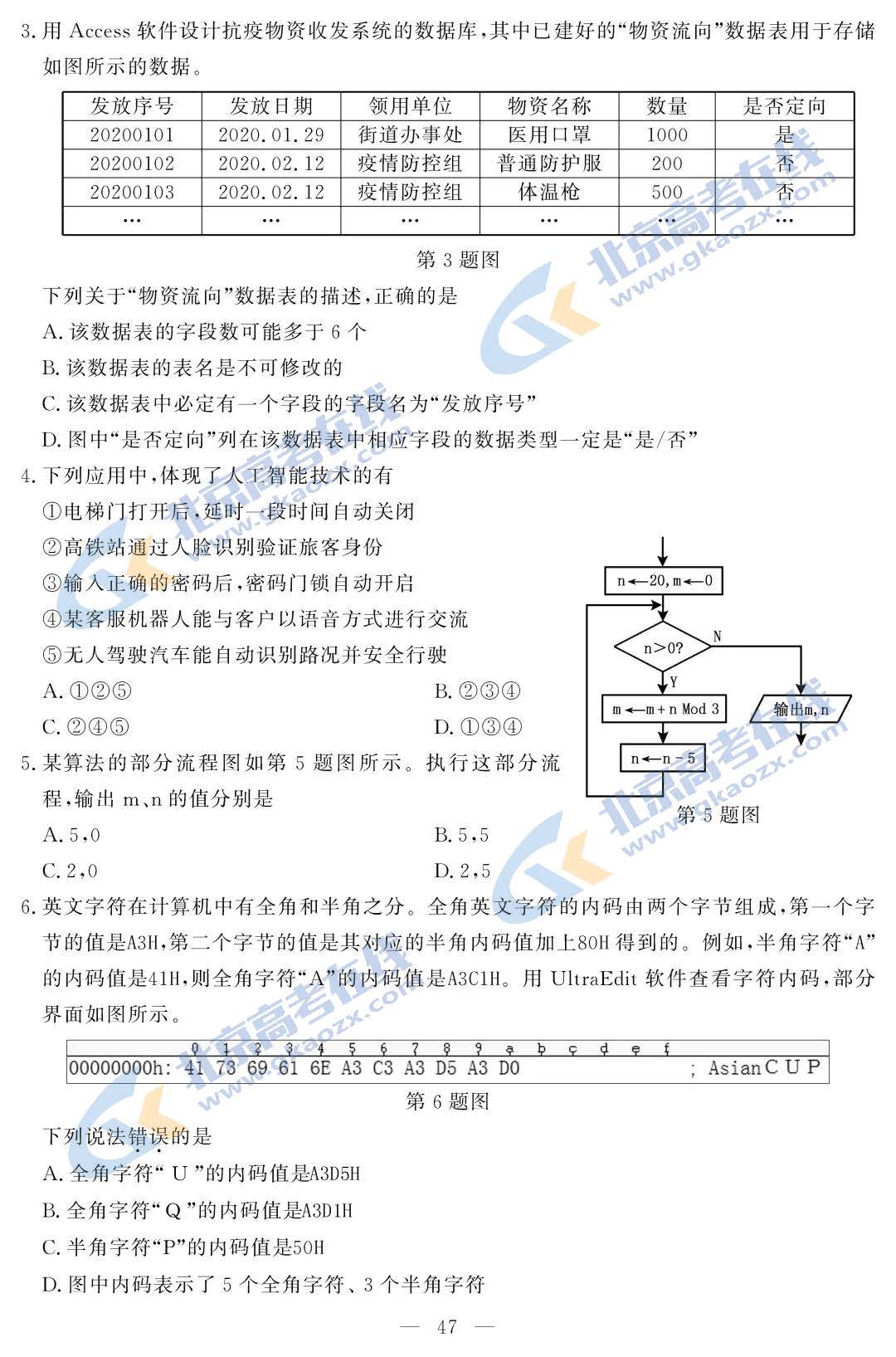 2021浙江省1月普通高中学业水平考试信息通用技术试题及答案