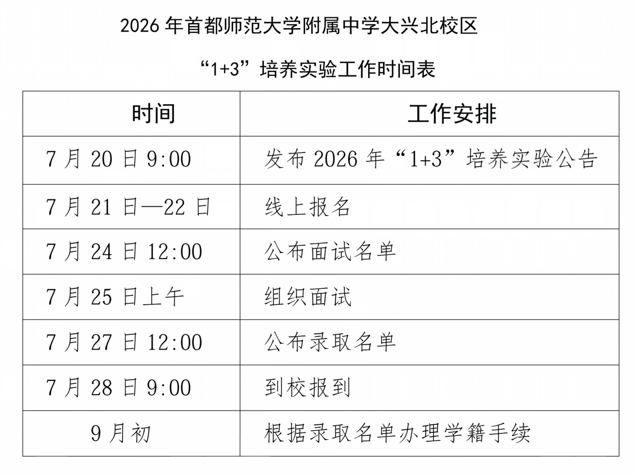 首都师范大学附属中学大兴北校区2026年1+3项目招生简章