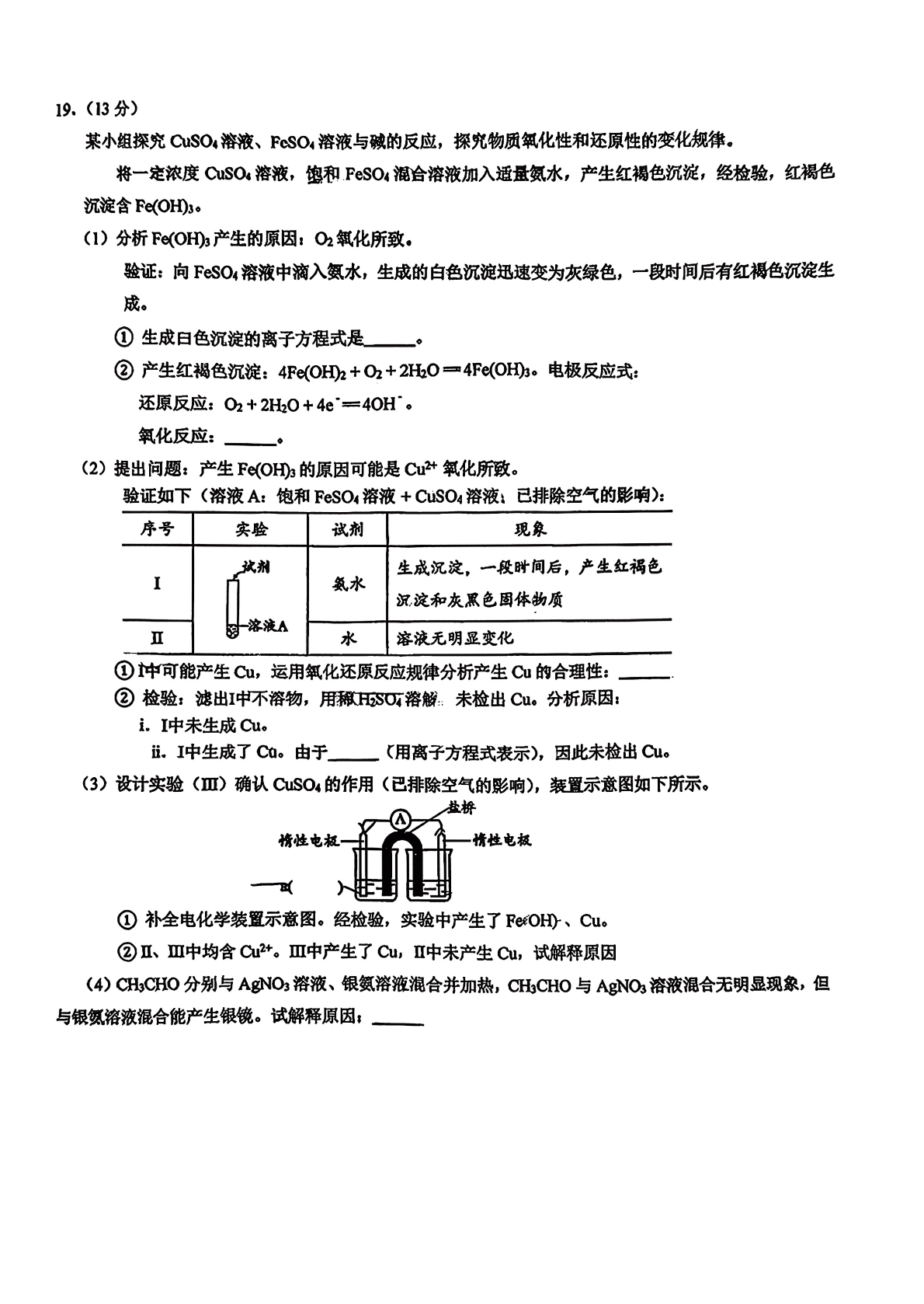 2025-2026学年北大附中高三统练四化学试题及答案