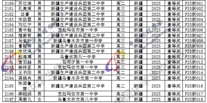 2025第42届物理竞赛新疆赛区省一名单