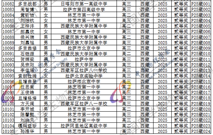 2025第42届物理竞赛西藏赛区省二名单