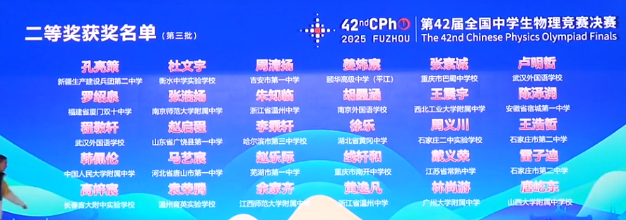 2025第42届物理竞赛决赛银牌获奖名单