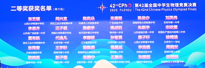 2025第42届物理竞赛决赛银牌获奖名单