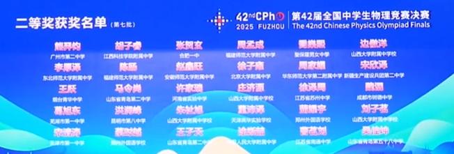 2025第42届物理竞赛决赛银牌获奖名单
