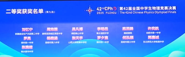 2025第42届物理竞赛决赛银牌获奖名单