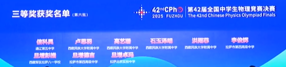 2025第42届物理竞赛决赛铜牌获奖名单