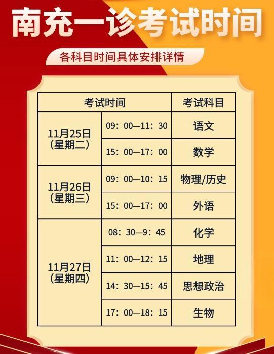 2026届南充一诊考试时间安排及考试范文