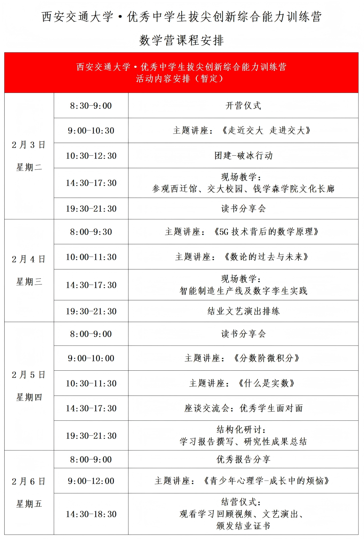 西安交通大學(xué)優(yōu)秀中學(xué)生拔尖創(chuàng)新綜合能力訓(xùn)練營(yíng)招生簡(jiǎn)章（數(shù)學(xué)營(yíng)）