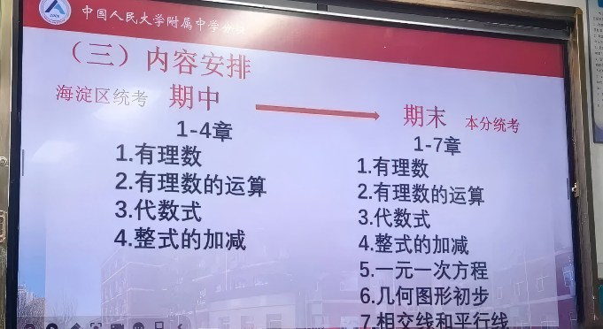 2025-2026学年北京人大附分校初一期末数学考试范围