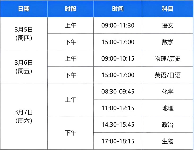 2026汕头一模各科目考试时间安排