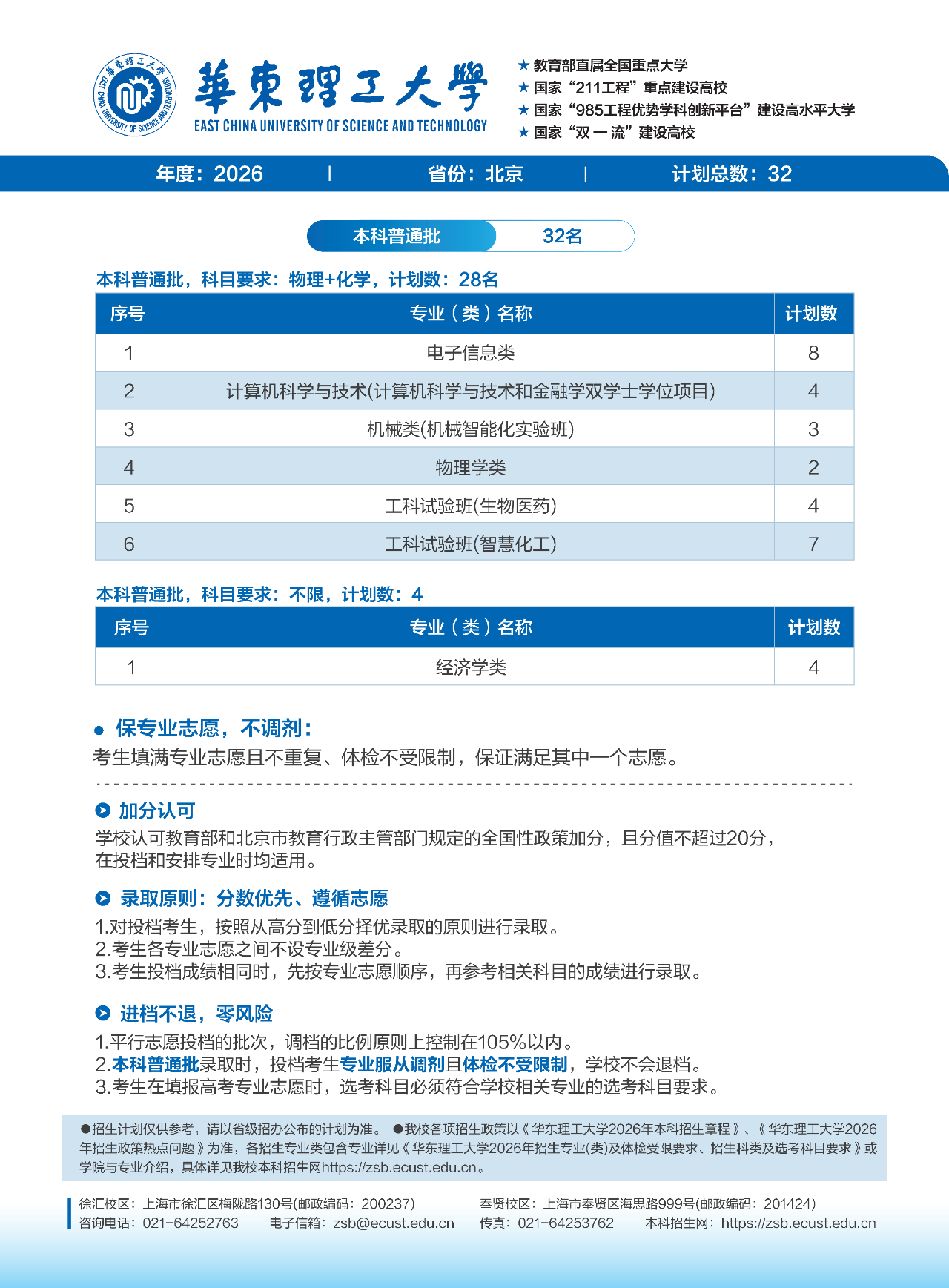 华东理工大学2026年在京招生计划发布