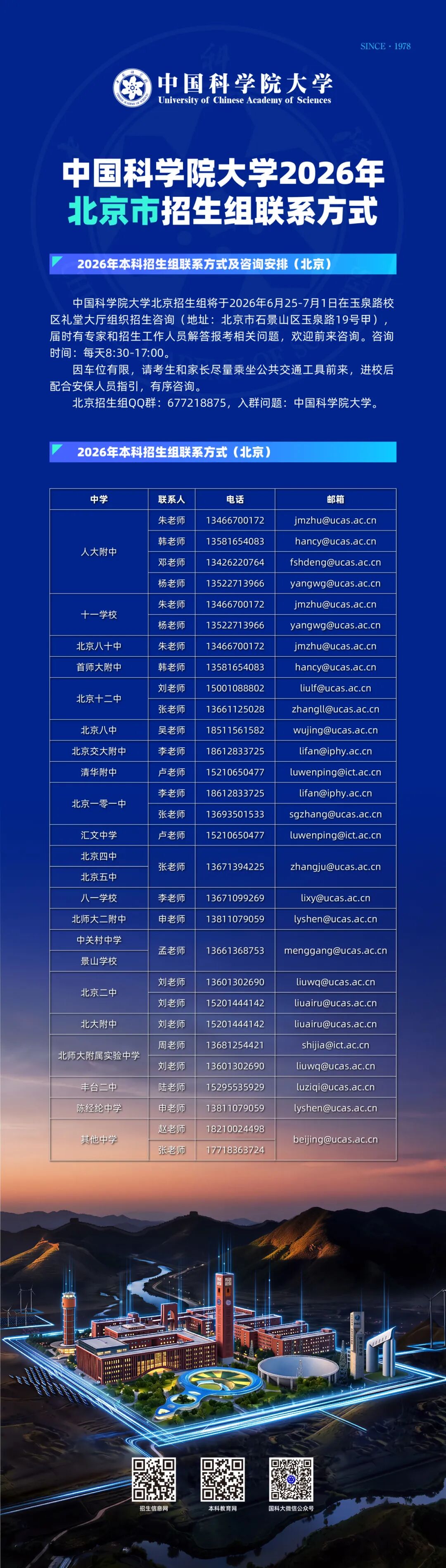 中国科学院大学2026年在京招生咨询联系方式