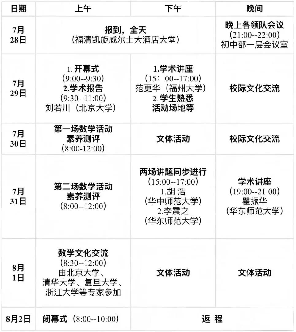 2026中国东南地区高中数学交流活动时间：7月28日至8月2日