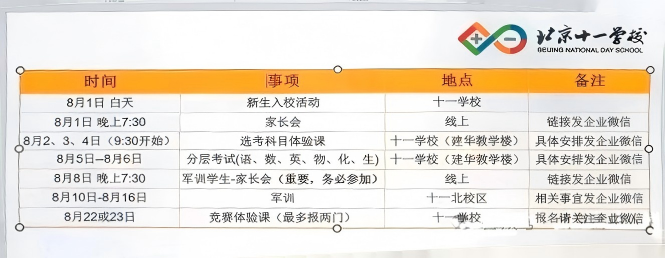 北京十一学校2026新高一入学须知