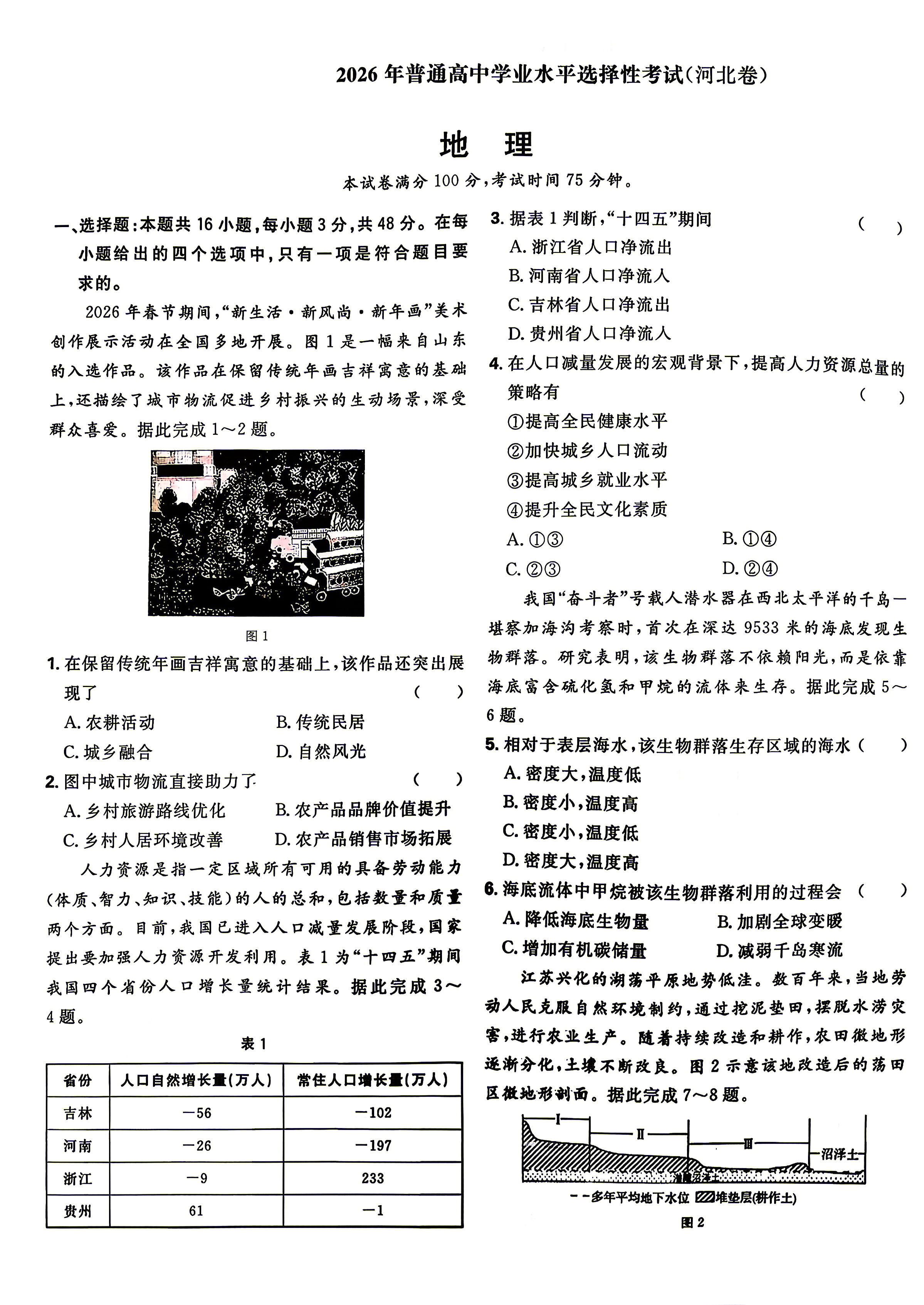2026年河北高考地理试题及答案