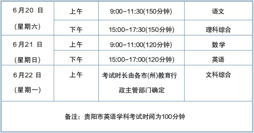 2026年贵州中考考试时间已确定！6月20日-22日