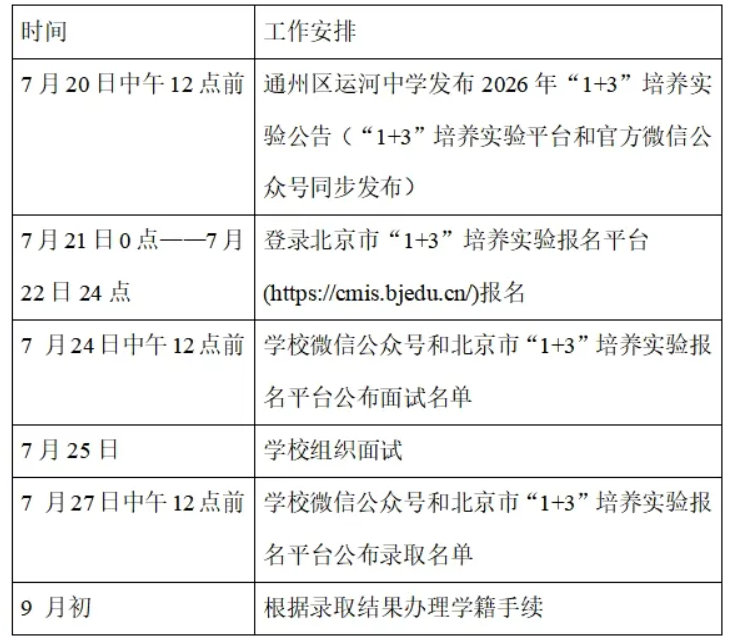 北京市通州区运河中学2026年1+3项目招生简章