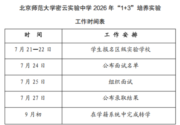 北京师范大学密云实验中学2026年1+3项目招生简章